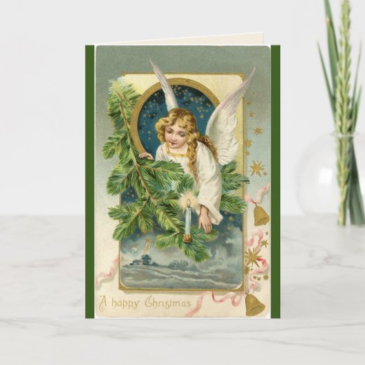 ヴィンテージクリスマスエンジェルグリーティングカード文字メッセージ シーズンカード (正面)