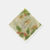 ヴィンテージクリスマスエンジェルスとリース スタンダードカクテルナプキン (角)