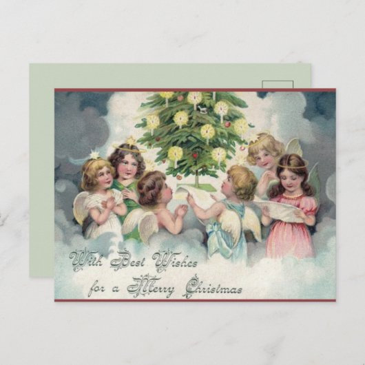 ヴィンテージクリスマスエンジェルスのまわりにア・ツリー ポストカード (正面/裏面)