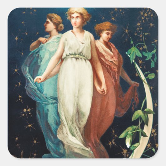 ヴィンテージクリスマスエンジェルス星と三日月 スクエアシール (正面)