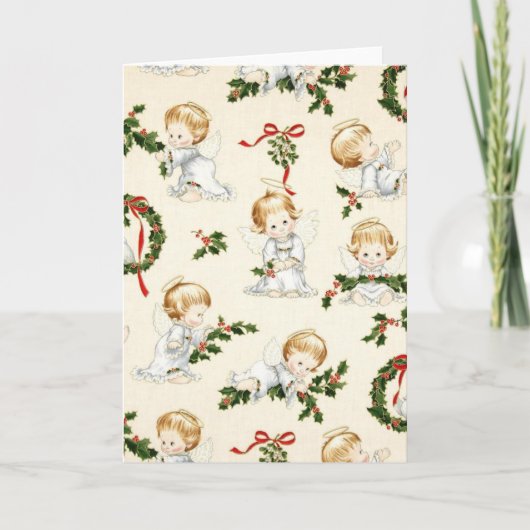 ヴィンテージクリスマスエンジェルズとリース シーズンカード (正面)