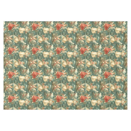 ヴィンテージクリスマスエンジェルズホリーベリーテーブルクロス テーブルクロス (正面(横))