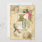 ヴィンテージクリスマスエンジェルズホリー&ポインセティアス シーズンカード (正面)