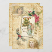 ヴィンテージクリスマスエンジェルズホリー&ポインセティアス シーズンカード (正面/裏面)