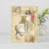 ヴィンテージクリスマスエンジェルズホリー&ポインセティアス シーズンカード (スタンド正面)