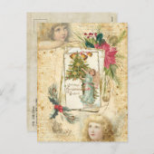 ヴィンテージクリスマスエンジェルズホリー&ポインセティアス シーズンポストカード (正面/裏面)