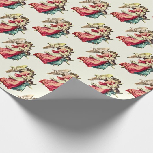 ヴィンテージクリスマスエンジェルチャイルズホリデイアイボリー ラッピングペーパー (角)