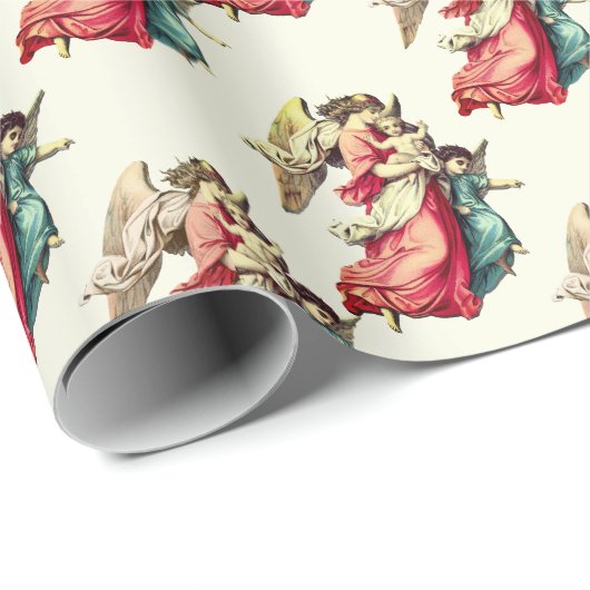 ヴィンテージクリスマスエンジェルチャイルズホリデイアイボリー ラッピングペーパー (ロールコーナー)