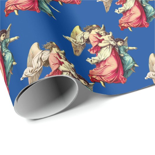 ヴィンテージクリスマスエンジェルチャイルズホリデーブルー ラッピングペーパー (ロールコーナー)