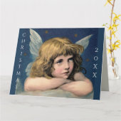 ヴィンテージクリスマスエンジェルチャイルドホワイトウィングスインディゴ カード (黄色い花)