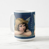 ヴィンテージクリスマスエンジェルチャイルドホワイトウィングスインディゴ コーヒーマグカップ (正面左)