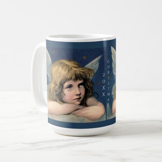 ヴィンテージクリスマスエンジェルチャイルドホワイトウィングスインディゴ コーヒーマグカップ (正面左)