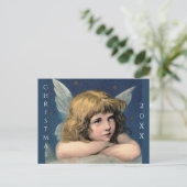 ヴィンテージクリスマスエンジェルチャイルドホワイトウィングスインディゴ シーズンポストカード (スタンド正面)