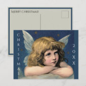 ヴィンテージクリスマスエンジェルチャイルドホワイトウィングスインディゴ シーズンポストカード (正面/裏面)