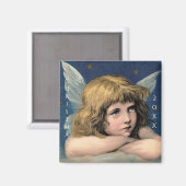 ヴィンテージクリスマスエンジェルチャイルドホワイトウィングスインディゴ マグネット (正面/裏面)