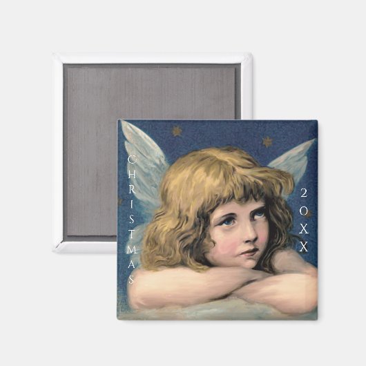 ヴィンテージクリスマスエンジェルチャイルドホワイトウィングスインディゴ マグネット (正面/裏面)