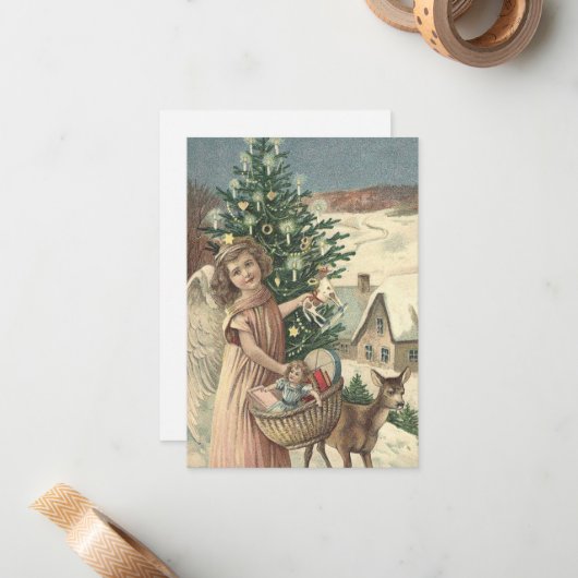 ヴィンテージクリスマスエンジェルトインデナーフラットノートカード ノートカード (正面/裏面インサイチュ)