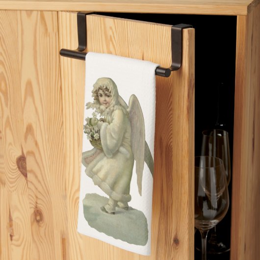 ヴィンテージクリスマスエンジェルビクトリアンフラワーダイカット キッチンタオル (三つ折り)