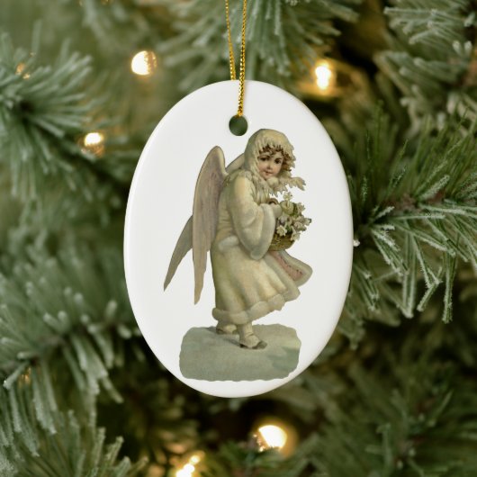 ヴィンテージクリスマスエンジェルビクトリアンフラワーダイカット セラミックオーナメント (ツリー)