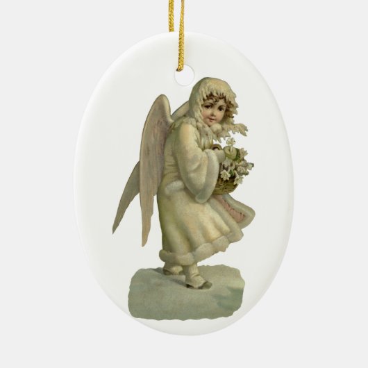 ヴィンテージクリスマスエンジェルビクトリアンフラワーダイカット セラミックオーナメント (裏面)