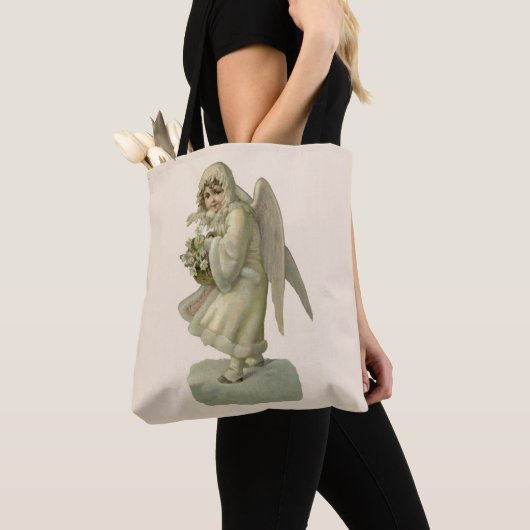 ヴィンテージクリスマスエンジェルビクトリアンフラワーダイカット トートバッグ (クローズアップ)