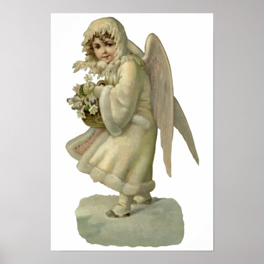 ヴィンテージクリスマスエンジェルビクトリアンフラワーダイカット ポスター (正面)