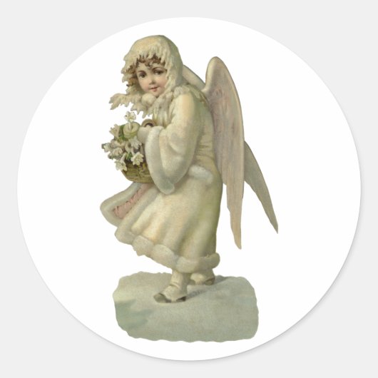 ヴィンテージクリスマスエンジェルビクトリアンフラワーダイカット ラウンドシール (正面)