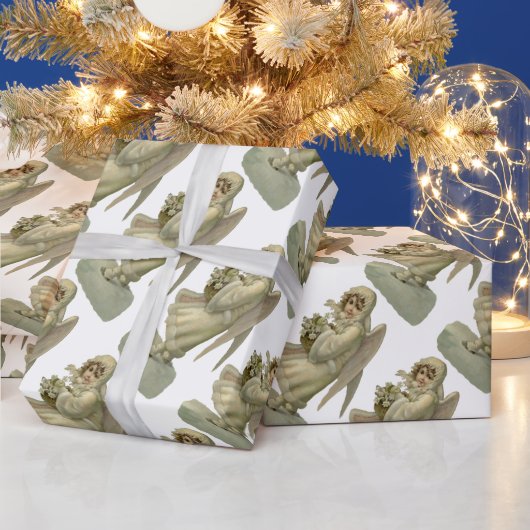 ヴィンテージクリスマスエンジェルビクトリアンフラワーダイカット ラッピングペーパー (クリスマス)