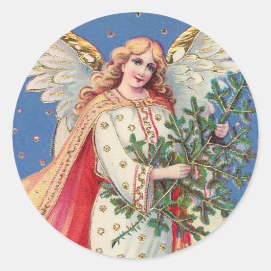 ヴィンテージクリスマスエンジェルフェイク金ゴールド ラウンドシール (正面)