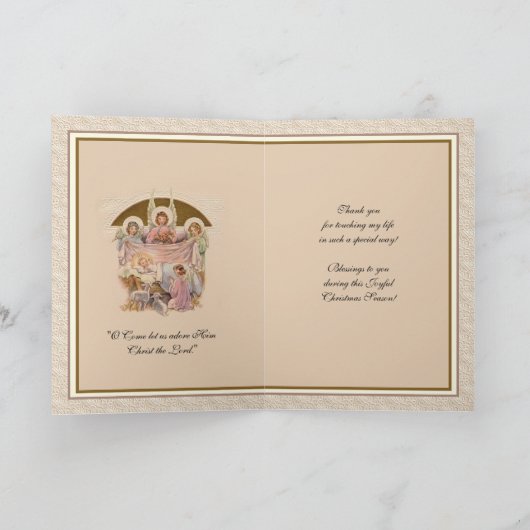 ヴィンテージクリスマスエンジェルベビーイエズインマンガー シーズンカード (内部)