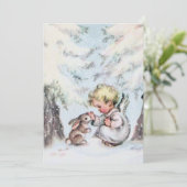 ヴィンテージクリスマスエンジェルベビー&バニーホリデイ シーズンカード (スタンド正面)