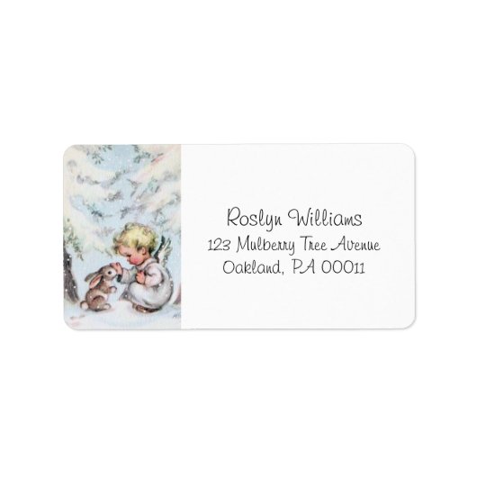ヴィンテージクリスマスエンジェルベビー&バニーホリデイ ラベル (正面)