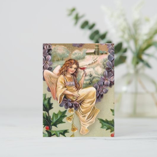 ヴィンテージクリスマスエンジェルホリデーポストカード ポストカード (スタンド正面)