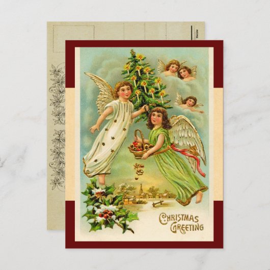 ヴィンテージクリスマスエンジェルポストカード シーズンポストカード (正面/裏面)