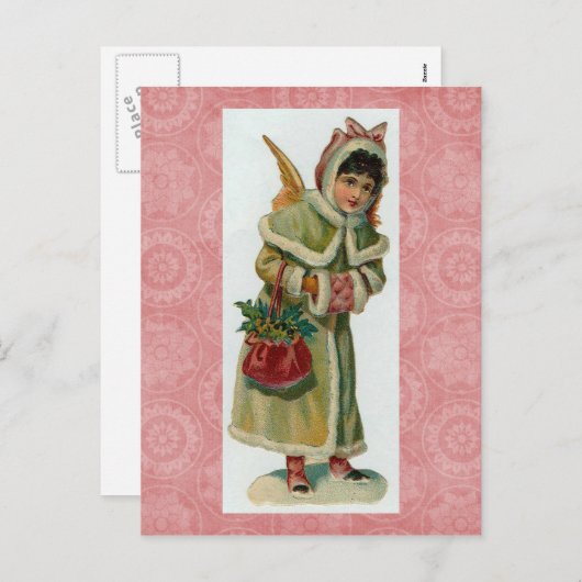ヴィンテージクリスマスエンジェルポストカード シーズンポストカード (正面/裏面)
