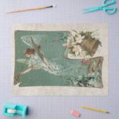 ヴィンテージクリスマスエンジェルミュージックベルホーンティール（緑がかった色）ブルー 薄葉紙 (クラフト)