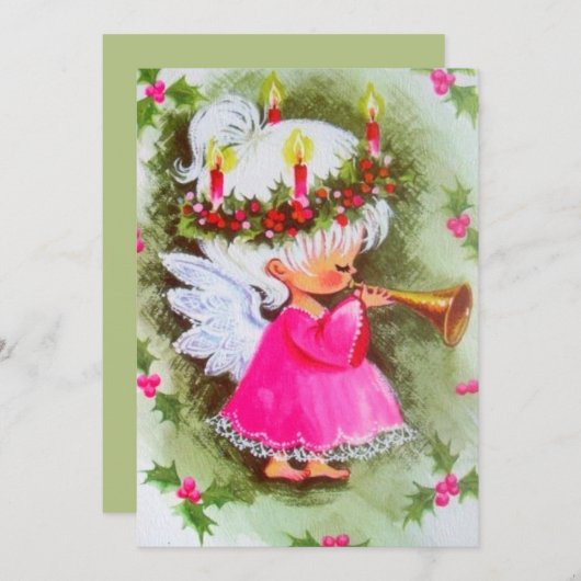 ヴィンテージクリスマスエンジェル遊ズ・ミュージックホリデー シーズンカード (正面/裏面)