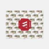 ヴィンテージクリスマスエンジェル&ツリーホリデイモノグラムの フリースブランケット (正面(横))