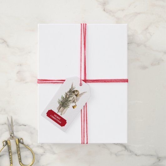 ヴィンテージクリスマスエンジェル&ツリーホリデイ ギフトタグ (より糸付き)