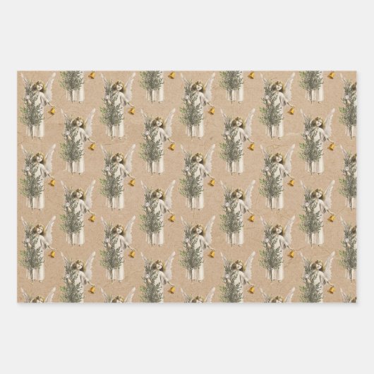 ヴィンテージクリスマスエンジェル&ツリーホリデークラフト ラッピングペーパーシート (正面3)