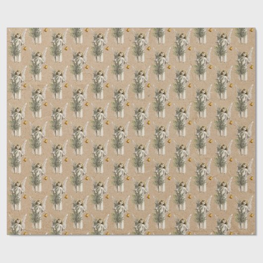 ヴィンテージクリスマスエンジェル&ツリーホリデークラフト ラッピングペーパー (フラット)