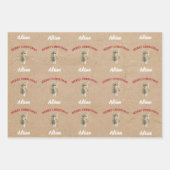 ヴィンテージクリスマスエンジェル&ツリー名前をカスタムするクラフト ラッピングペーパーシート (正面)