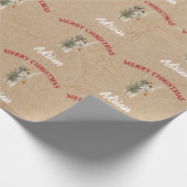 ヴィンテージクリスマスエンジェル&ツリー名前をカスタムするクラフト ラッピングペーパー (角)