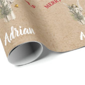 ヴィンテージクリスマスエンジェル&ツリー名前をカスタムするクラフト ラッピングペーパー (ロールコーナー)