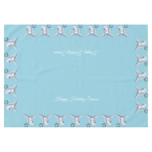 ヴィンテージクリスマスエンジェル&ベツレヘムonライトブルー テーブルクロス (正面(横))