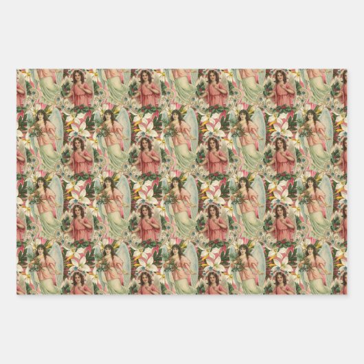 ヴィンテージクリスマスエンジェル ラッピングペーパーシート (正面)