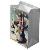 ヴィンテージクリスマスエンジェル、子供と鳥 ミディアムペーパーバッグ (正面アングル)