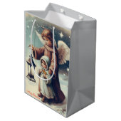 ヴィンテージクリスマスエンジェル、子供と鳥 ミディアムペーパーバッグ (裏面アングル)