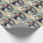 ヴィンテージクリスマスエンジェル、子供と鳥 ラッピングペーパー (角)