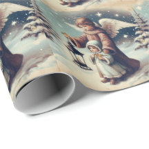 ヴィンテージクリスマスエンジェル、子供と鳥